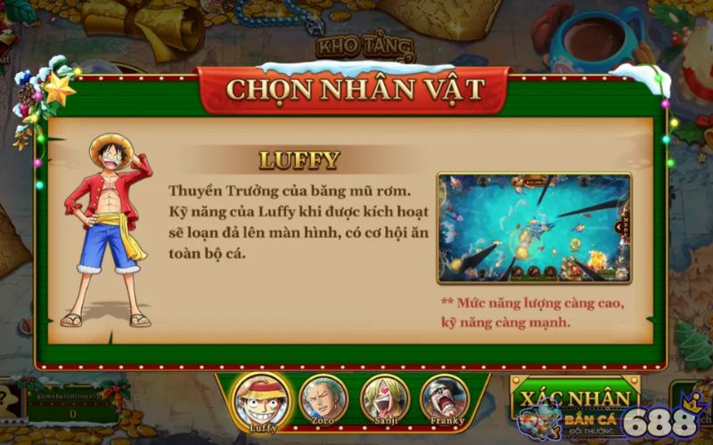 Nhân vật chơi trong game bắn cá ONE PIECE