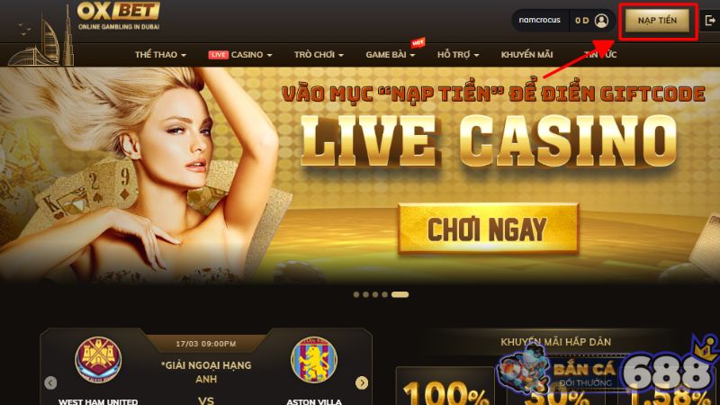 cách nhập giftcode tại Oxbet